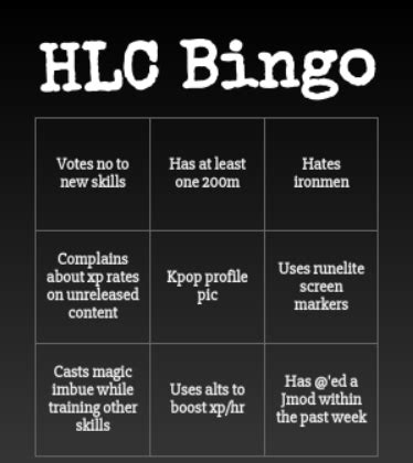 The OSRS High Level Community Bingo Card : .